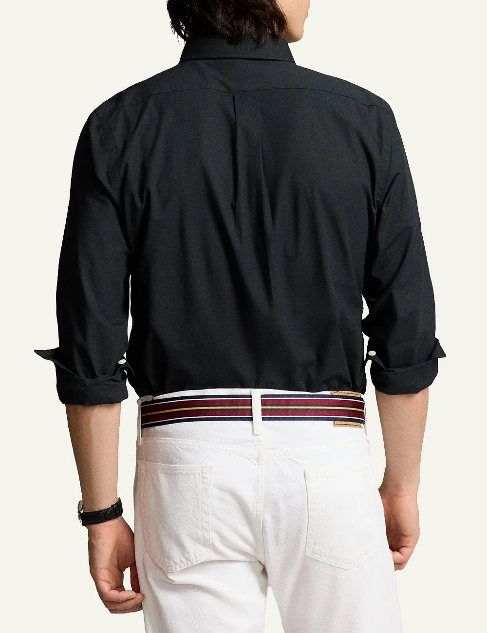 Men's Polo Ralph Lauren black Custom Fit shirt with button-down collar and red embroidered Pony logo back