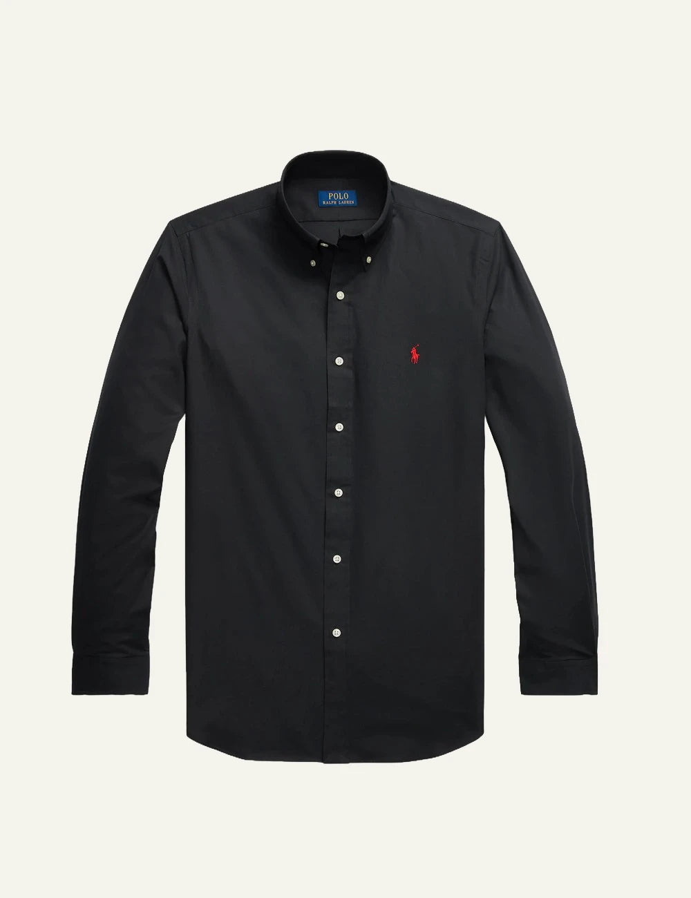 Men's Polo Ralph Lauren black Custom Fit shirt with button-down collar and red embroidered Pony logo