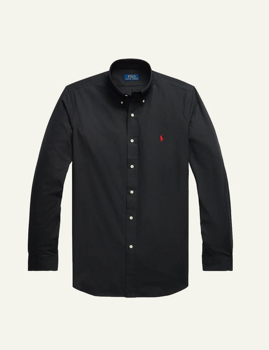 Men's Polo Ralph Lauren black Custom Fit shirt with button-down collar and red embroidered Pony logo