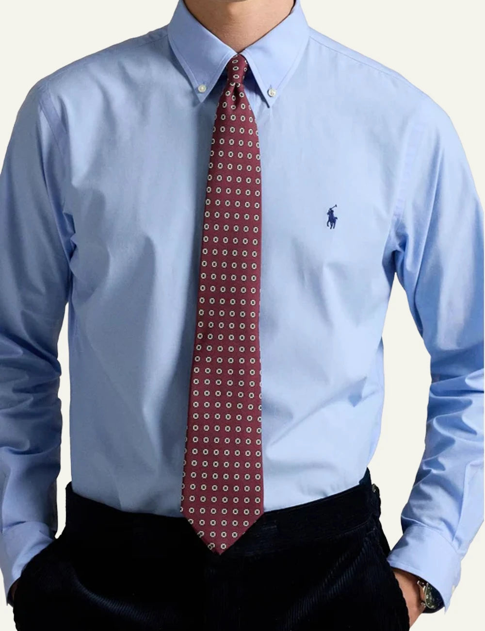 Polo Ralph Lauren light blue button down shirt front model view