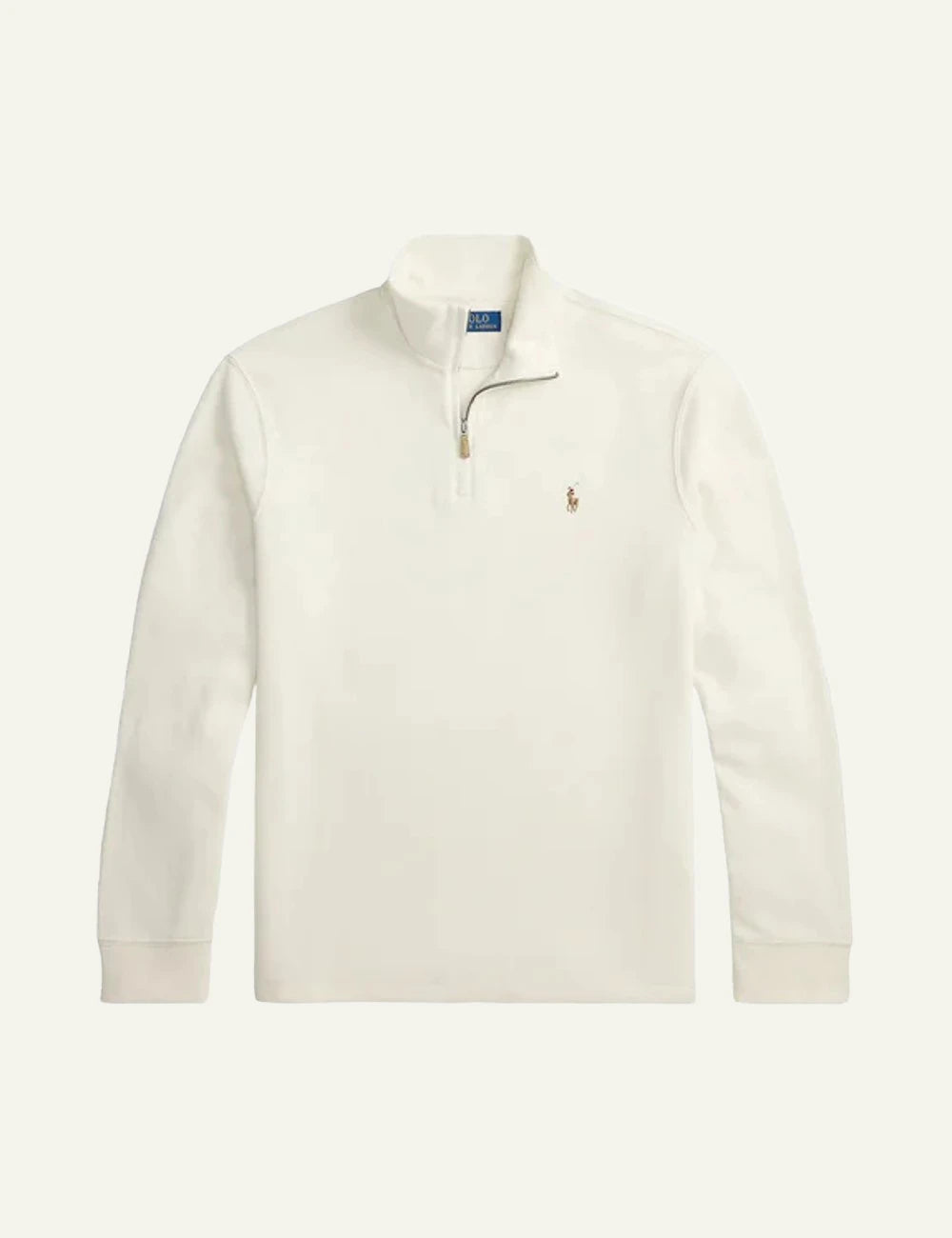 Polo Ralph Lauren ecru half zip cotton sweatshirt front view