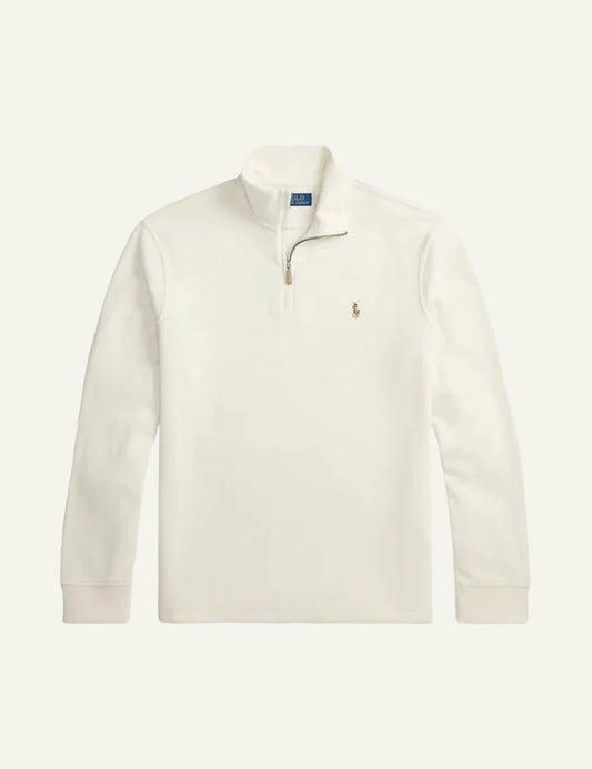 Polo Ralph Lauren ecru half zip cotton sweatshirt front view