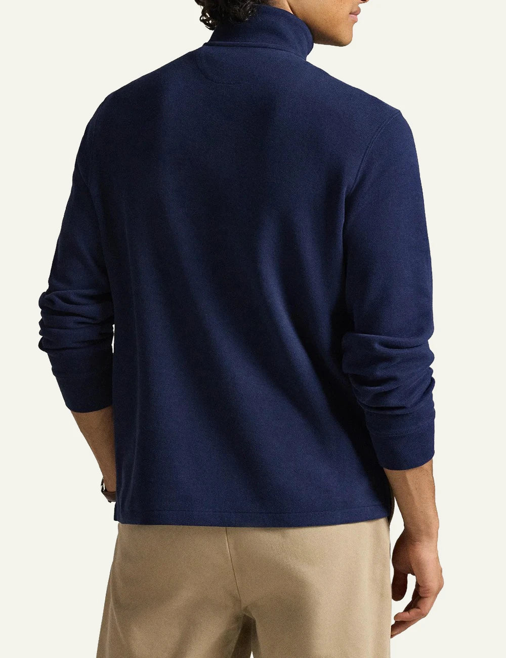 Men's Polo Ralph Lauren dark blue cotton half-zip sweater with embroidered Pony logo back