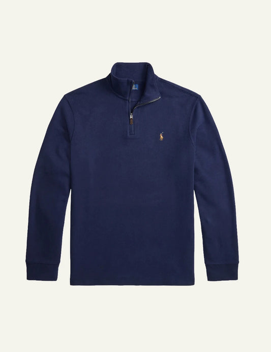 Men's Polo Ralph Lauren dark blue cotton half-zip sweater with embroidered Pony logo