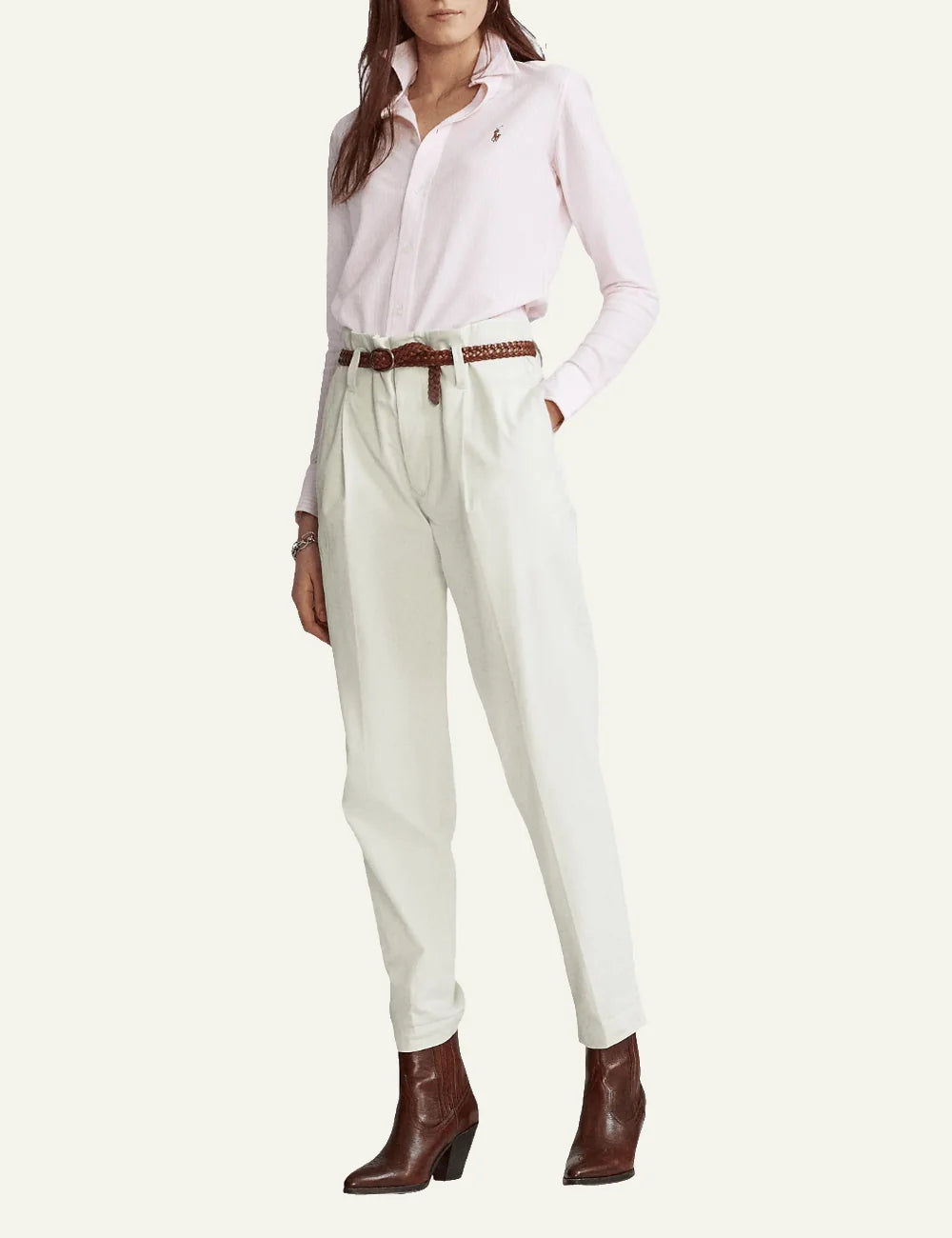 Polo Ralph Lauren women's pink and white striped Oxford shirt full body