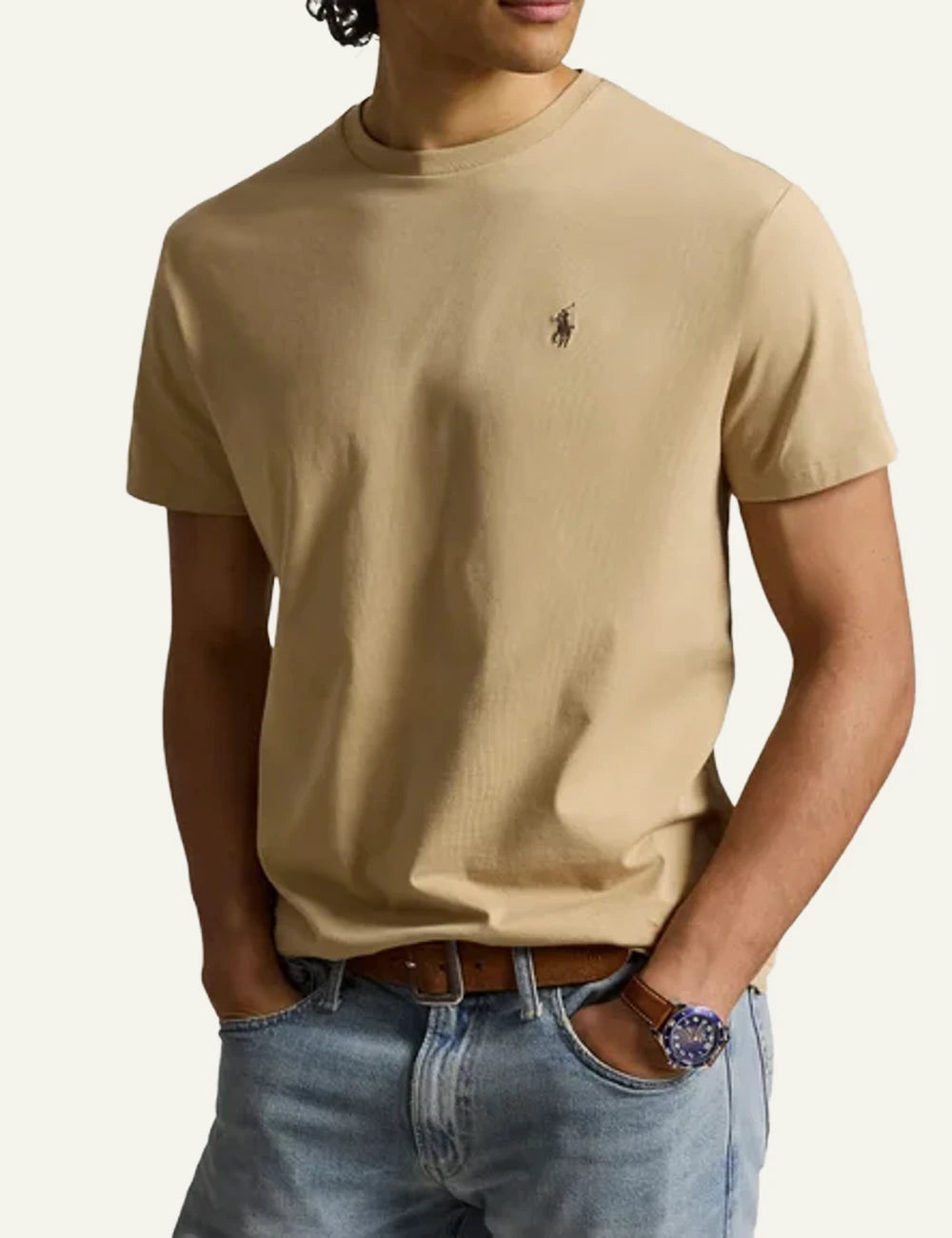 Polo Ralph Lauren light brown regular fit t-shirt me tonal pony front model view