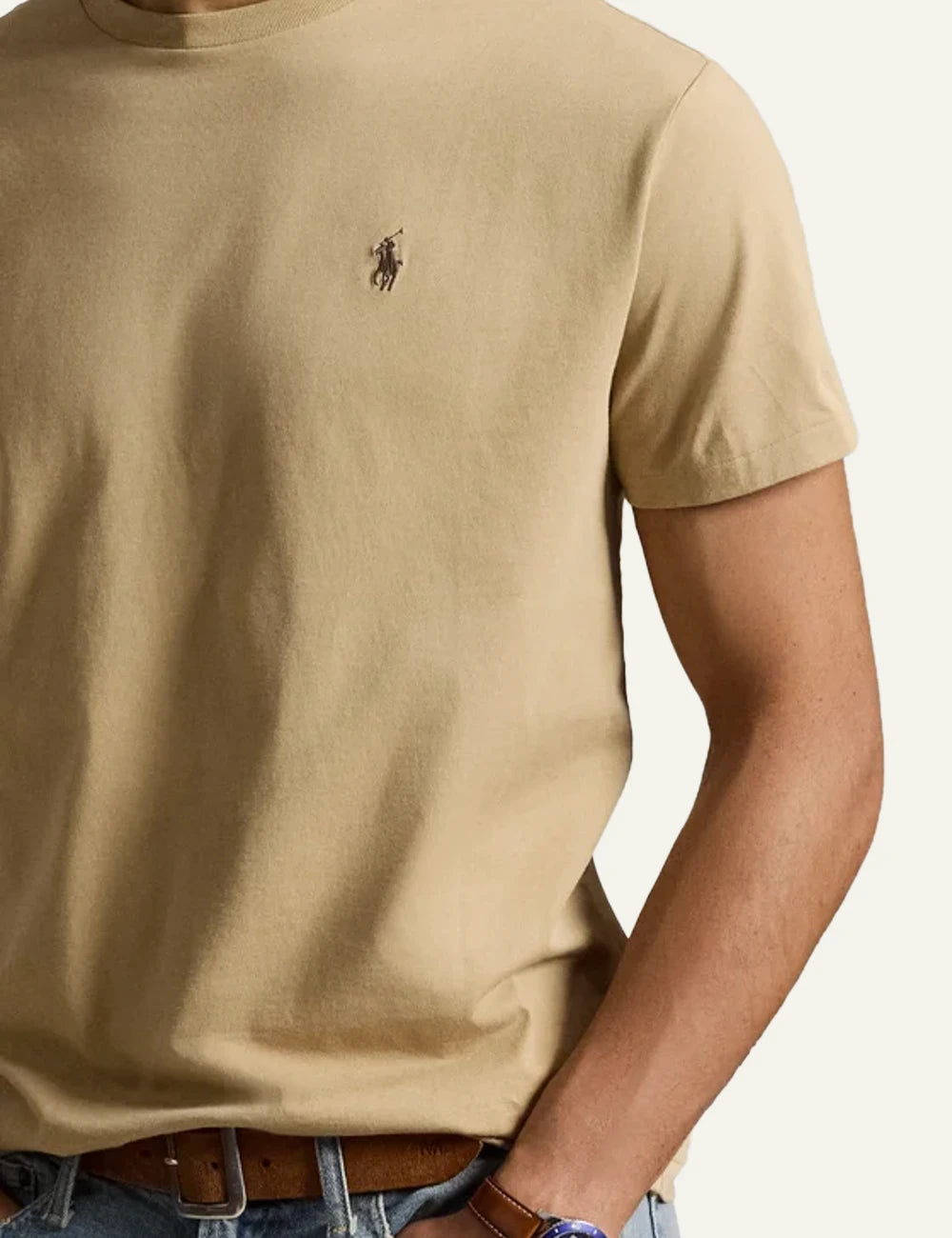 Polo Ralph Lauren light brown regular fit t-shirt me tonal pony front detail view