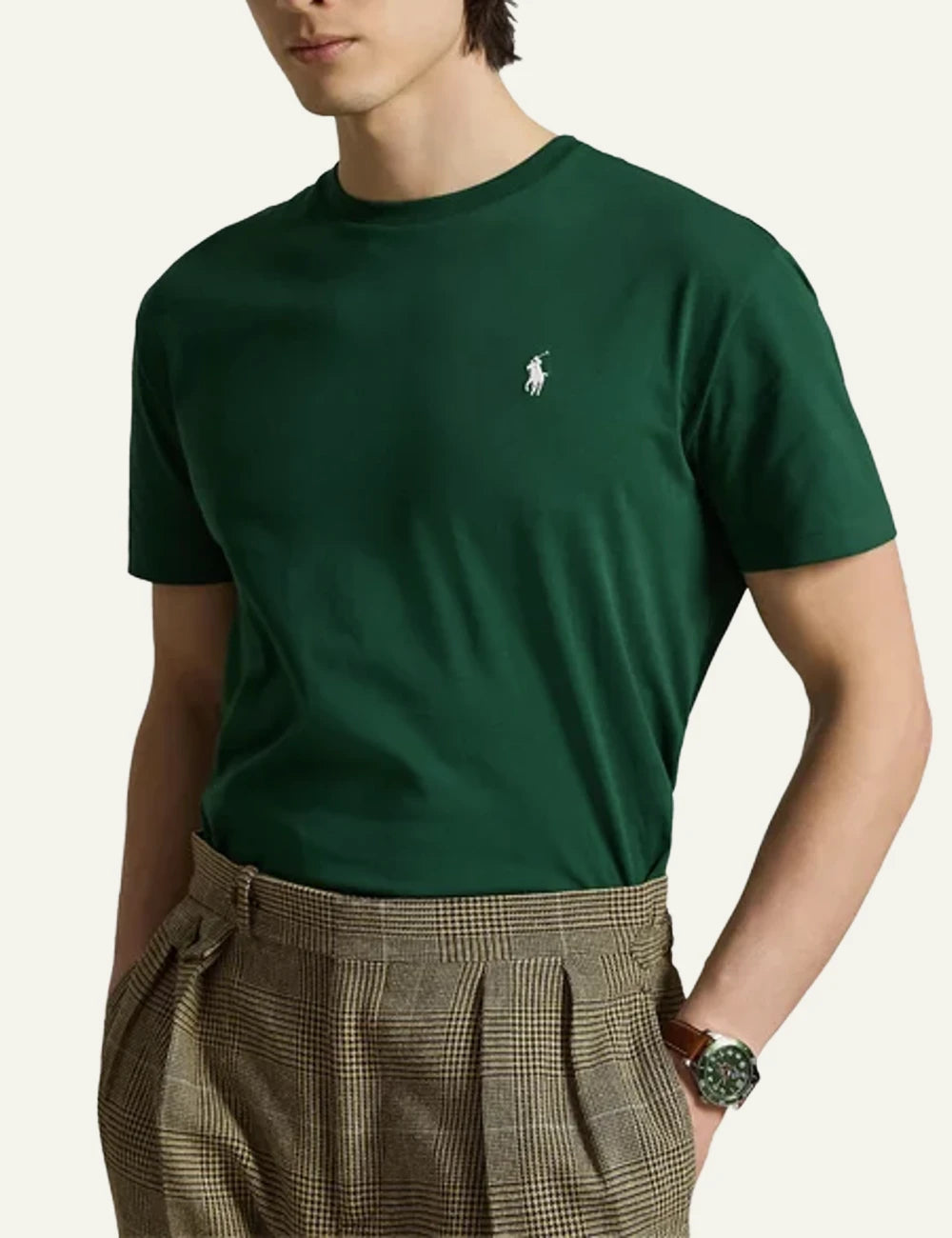 Polo Ralph Lauren green regular fit t-shirt me white pony front model view