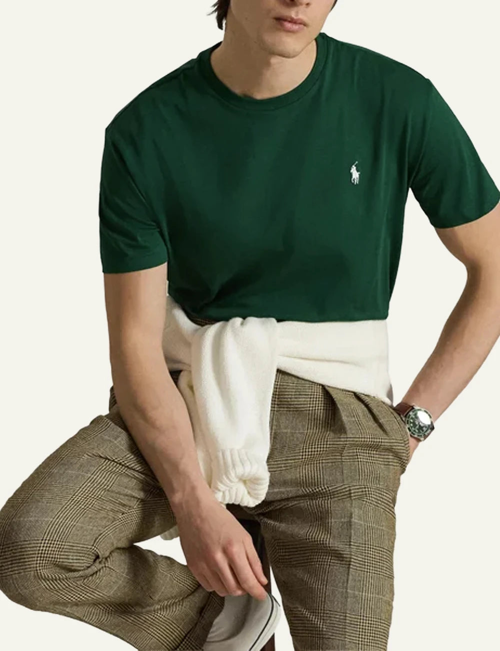 Polo Ralph Lauren green regular fit t-shirt me white pony front full body view