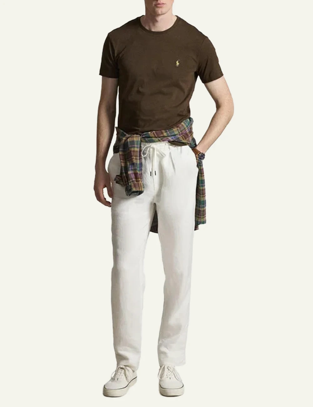 Polo Ralph Lauren brown custom slim fit t-shirt me gold pony front full body view