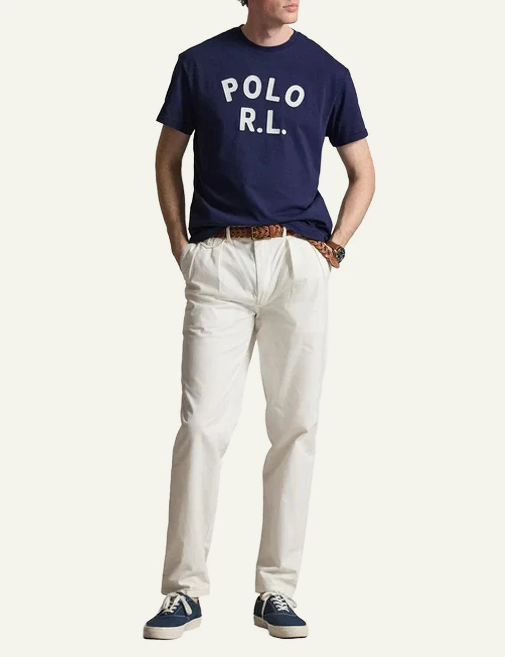 Polo Ralph Lauren navy t-shirt with POLO R.L. logo front full body view