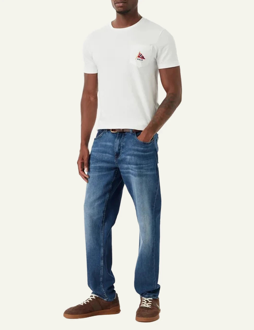 Polo Ralph Lauren white t-shirt with chest pocket sailing logo detail front full body view