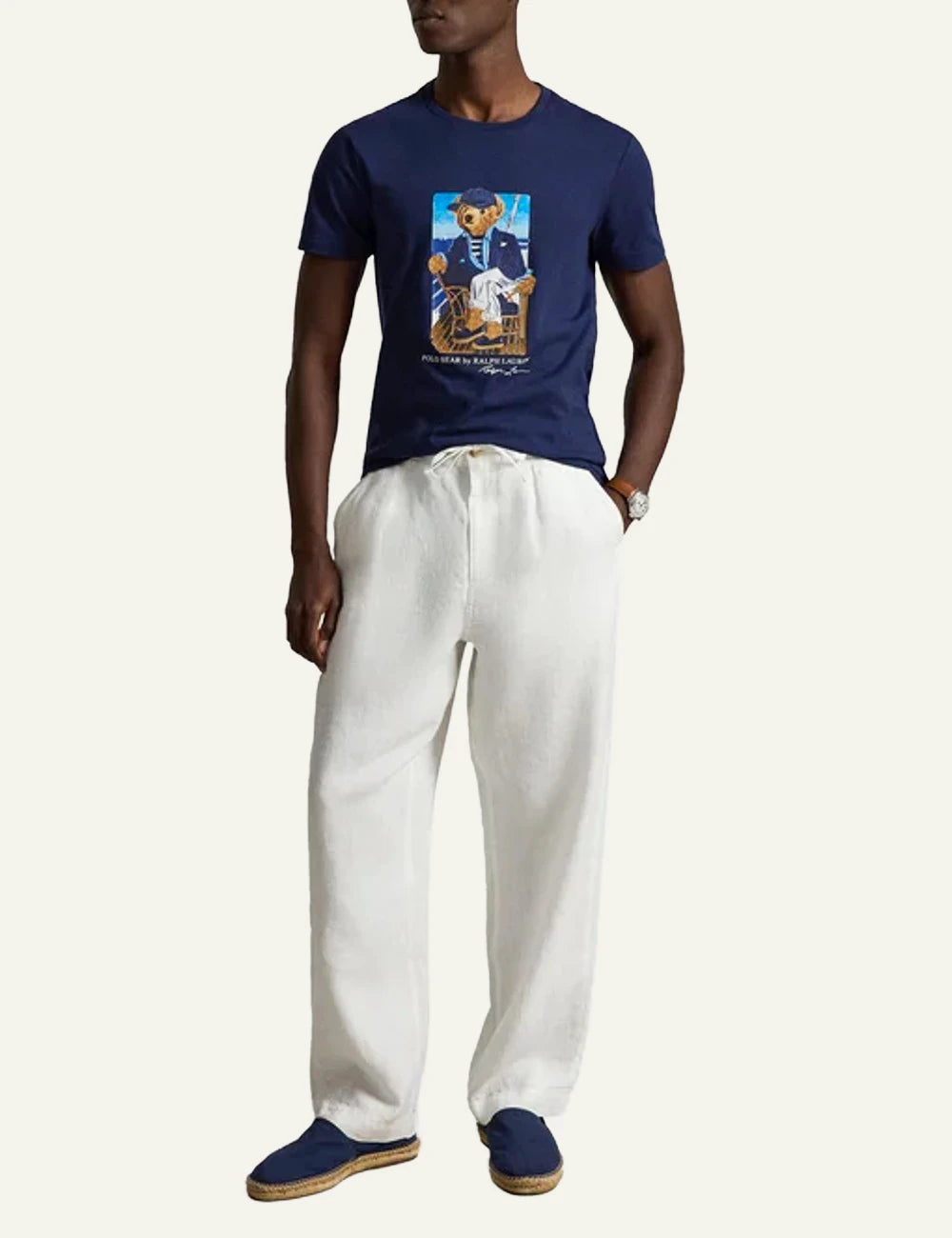 Polo Ralph Lauren navy t-shirt with Polo Bear graphic front full body view