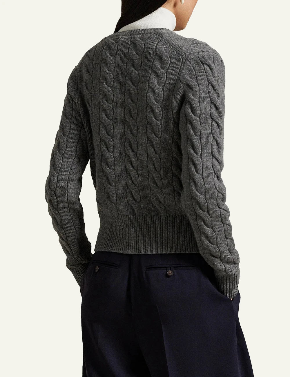 Women's Polo Ralph Lauren slim fit cable-knit cardigan in grey with embroidered Pony logo and button fastening back