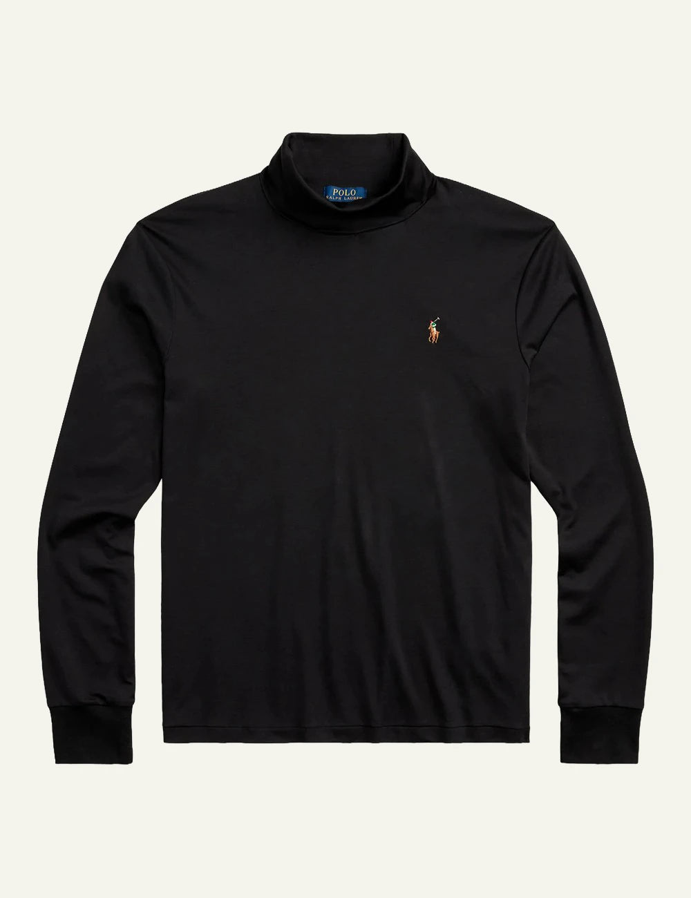 Men's Polo Ralph Lauren black cotton turtleneck with multicoloured embroidered Pony logo