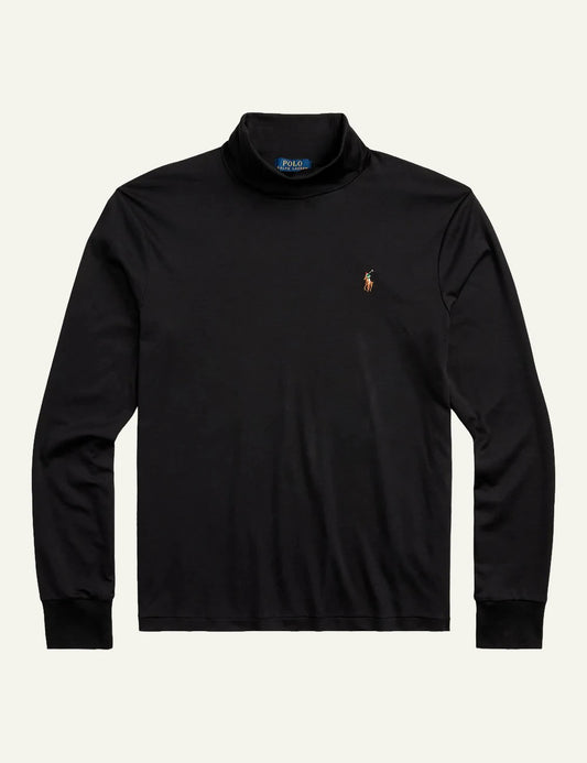 Men's Polo Ralph Lauren black cotton turtleneck with multicoloured embroidered Pony logo