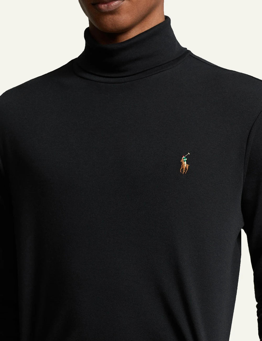 Men's Polo Ralph Lauren black cotton turtleneck with multicoloured embroidered Pony logo model