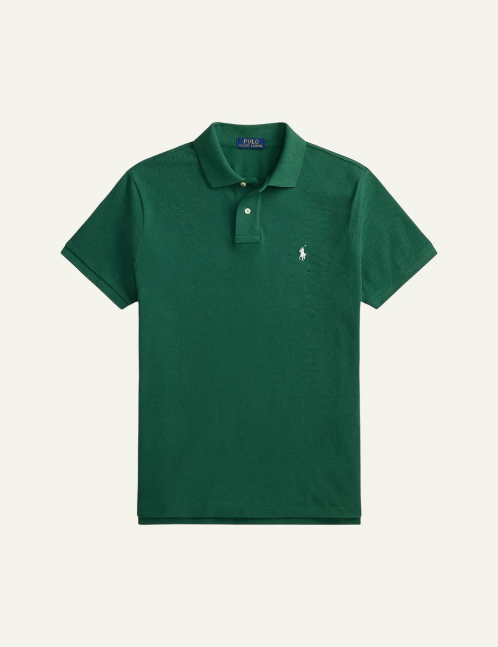 Polo Ralph Lauren dark green slim fit pique polo me white pony front view