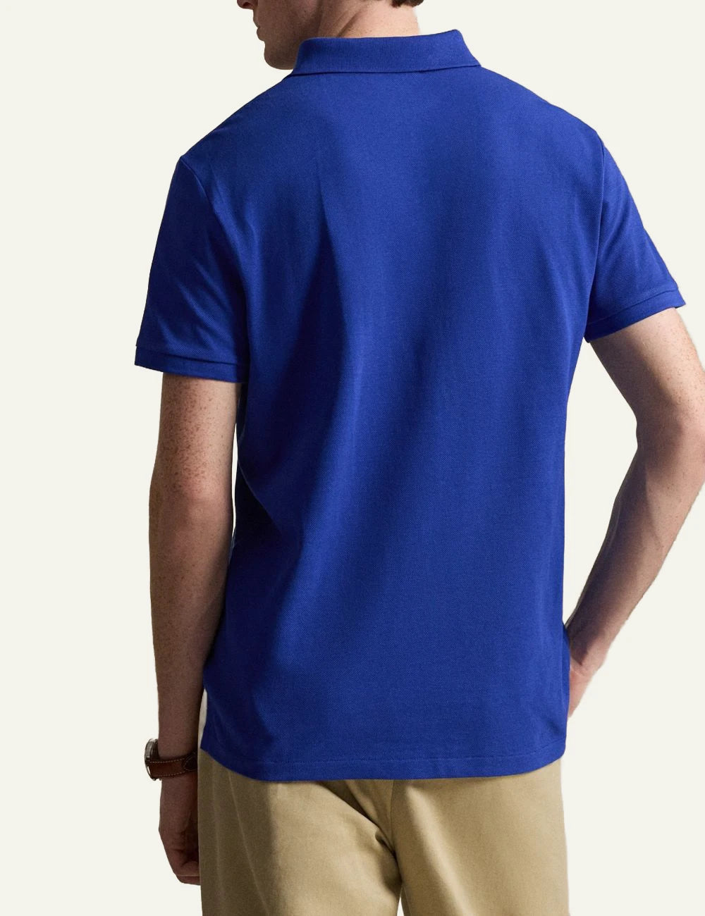 Polo Ralph Lauren blue slim fit pique polo me white pony back view