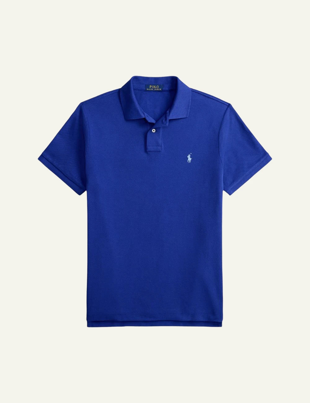Polo Ralph Lauren blue slim fit pique polo me white pony front view