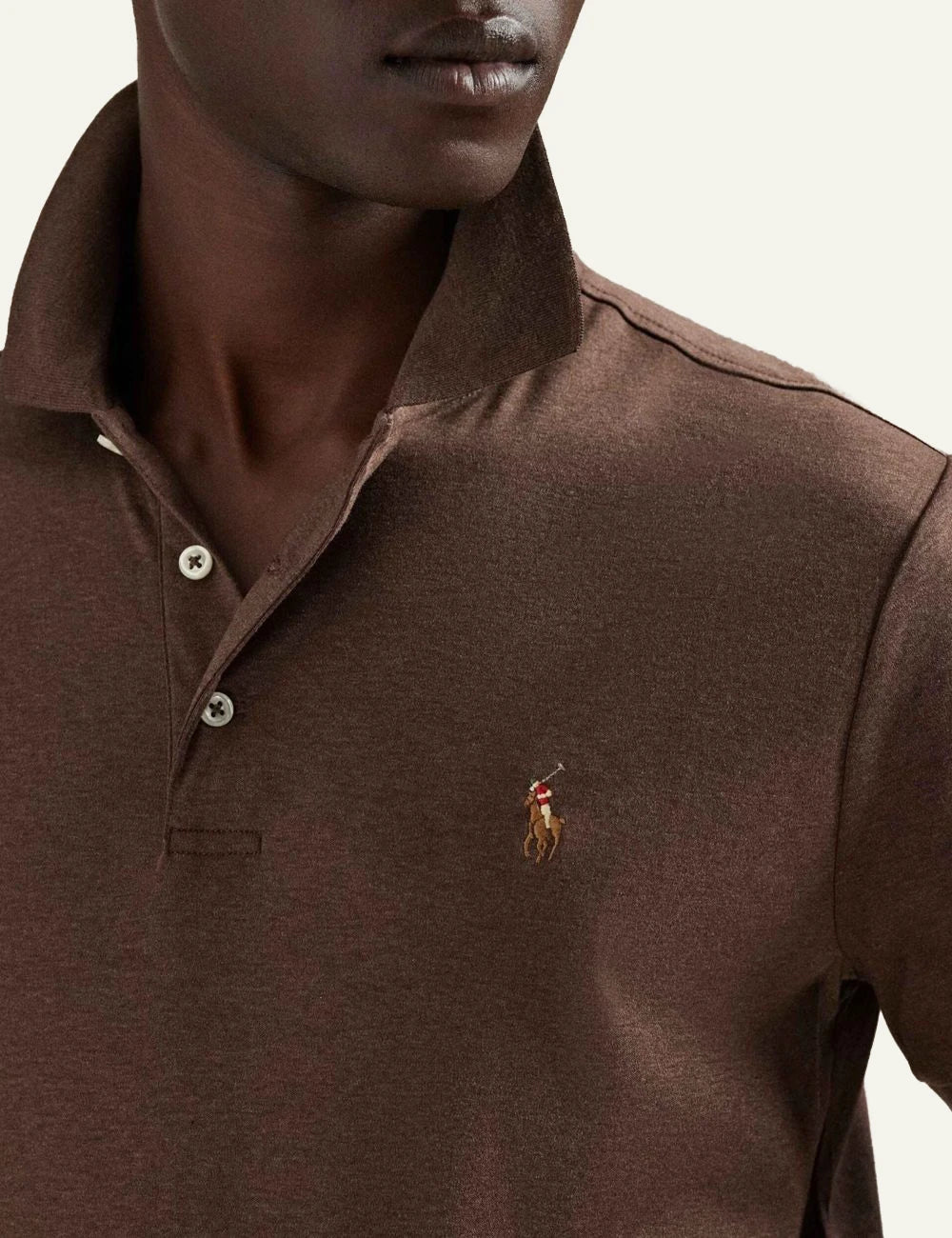 Men's Polo Ralph Lauren brown cotton Custom Slim Fit polo shirt with embroidered Pony logo detail