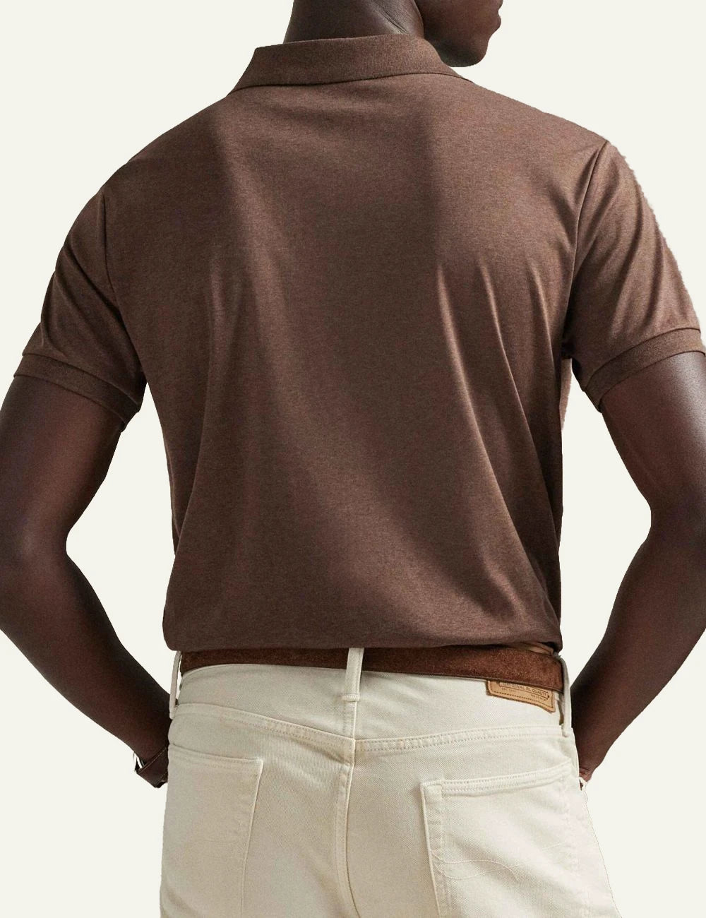 Men's Polo Ralph Lauren brown cotton Custom Slim Fit polo shirt with embroidered Pony logo back