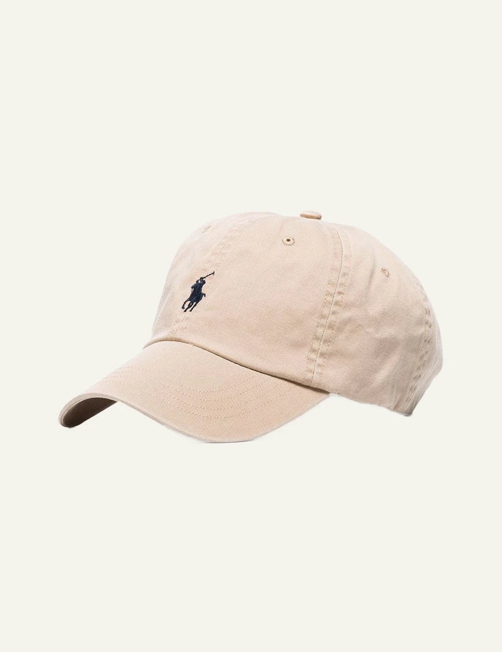 Polo Ralph Lauren beige cap with navy Big Pony logo side view
