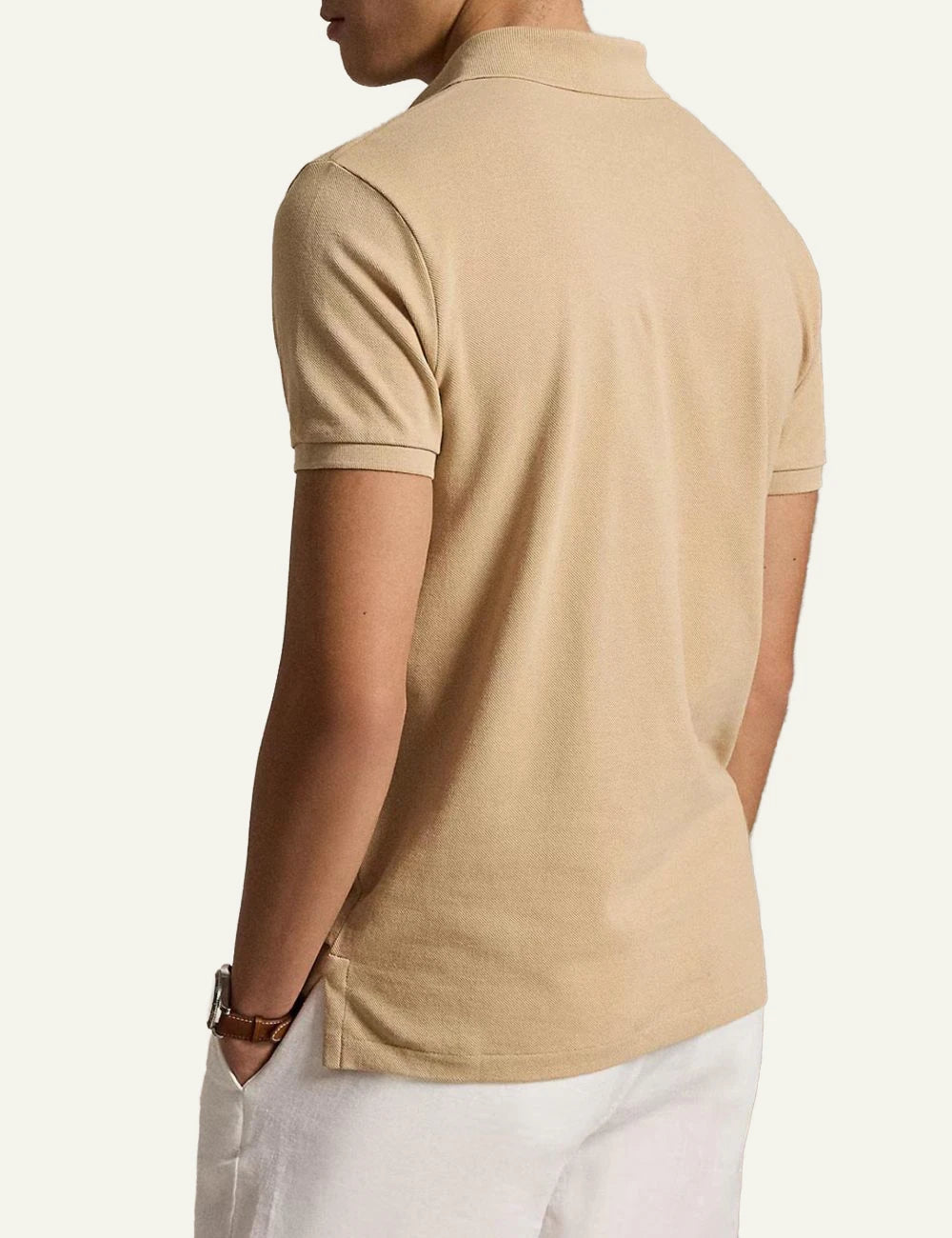 Polo Ralph Lauren beige custom slim fit polo me embroidered pony back view