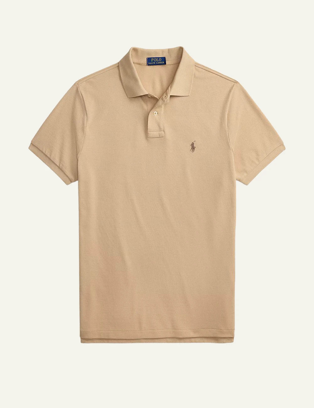 Polo Ralph Lauren beige custom slim fit polo me embroidered pony front view