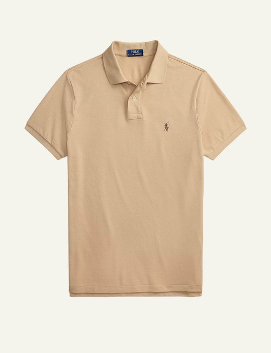 Polo Ralph Lauren beige custom slim fit polo me embroidered pony front view