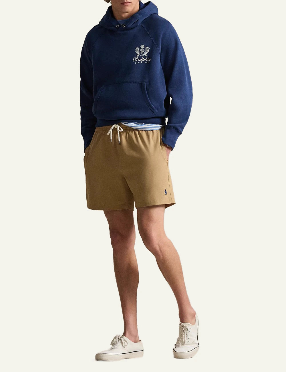 polo ralph lauren beige swim shorts classic fit pony logo front full body view