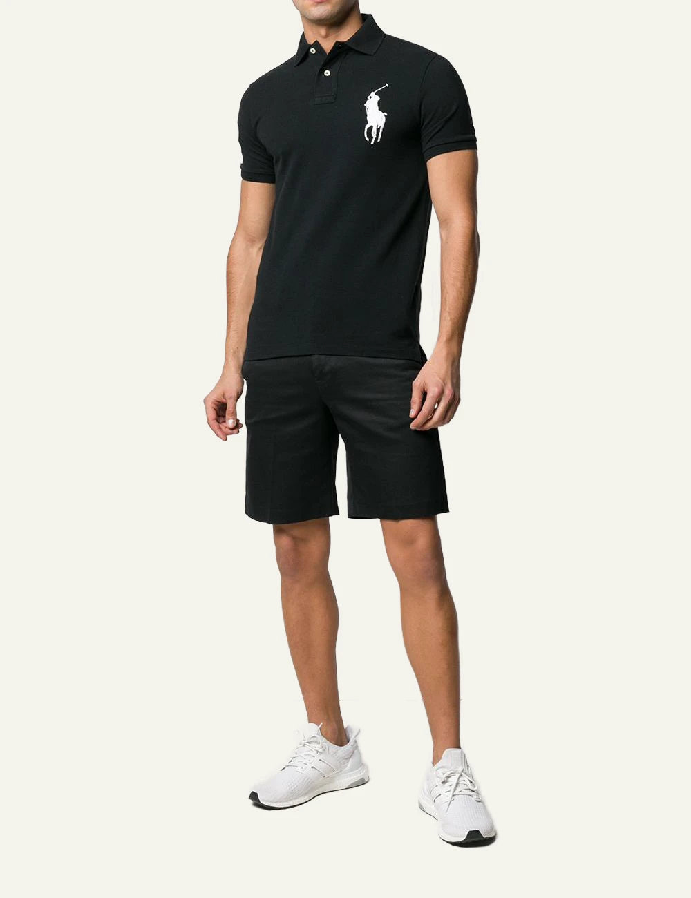 Polo Ralph Lauren black polo shirt with large white Big Pony full body view