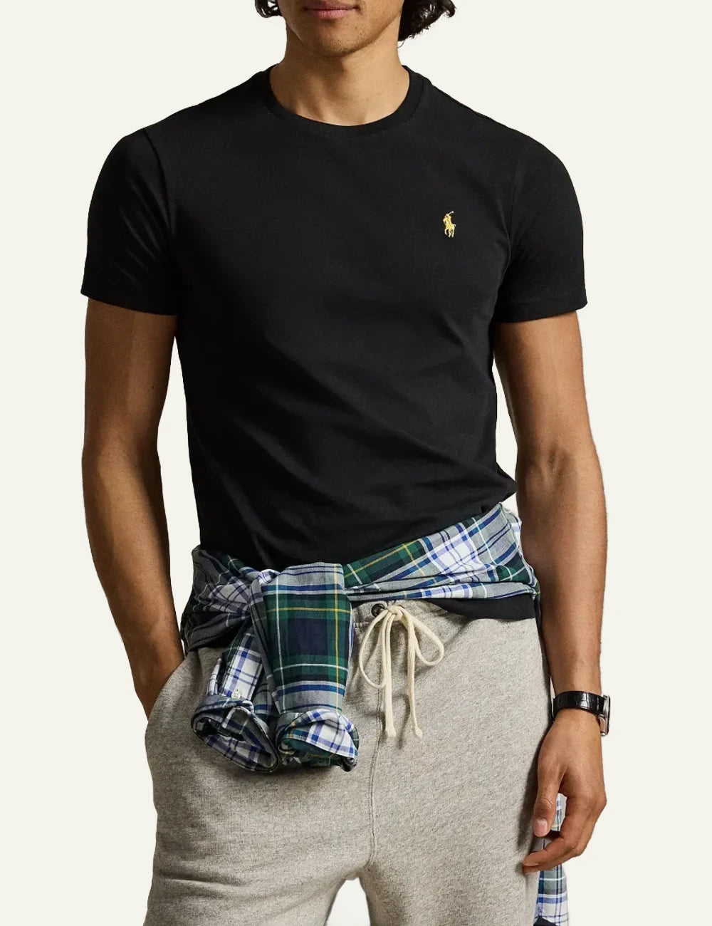 Polo Ralph Lauren black slim fit T-shirt me gold pony logo front view