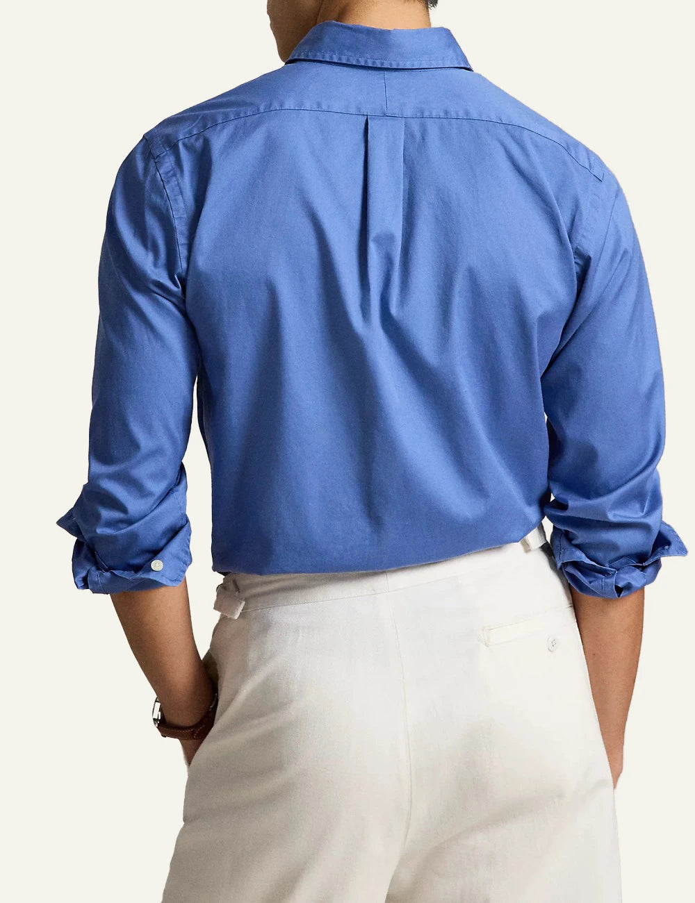 polo ralph lauren blue cotton shirt custom fit pony logo back view