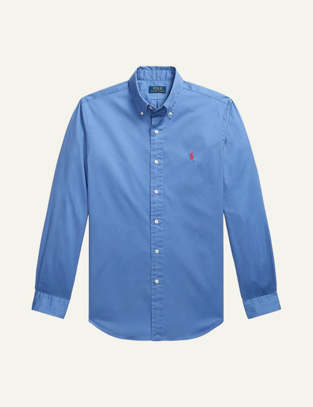 polo ralph lauren blue cotton shirt custom fit pony logo front view