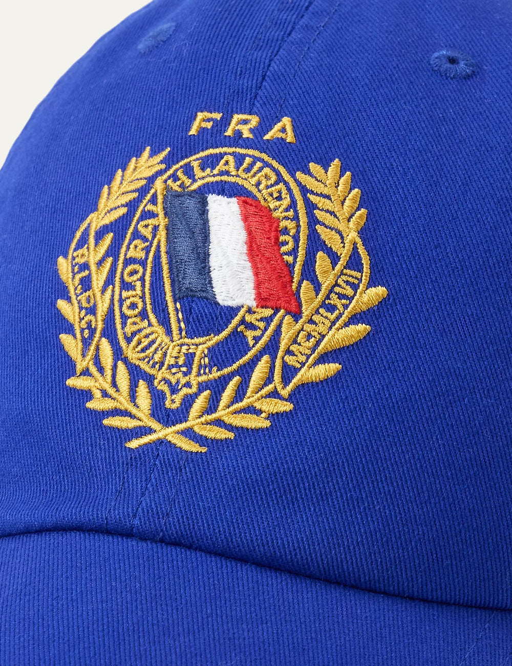 Polo Ralph Lauren blue cap with French crest embroidery detail front