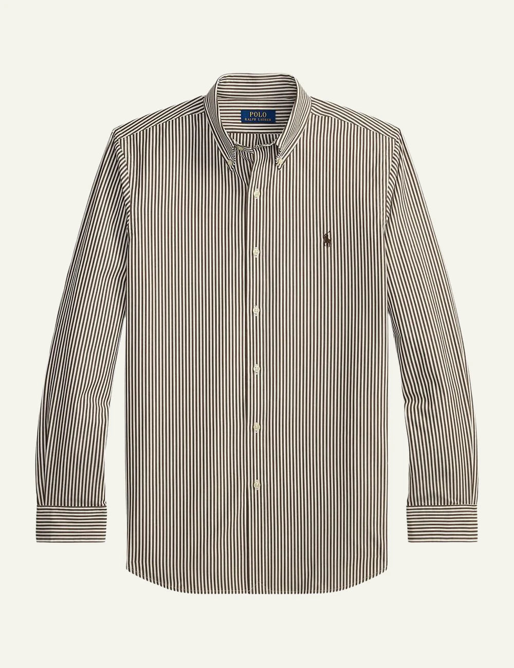Polo Ralph Lauren brown striped button down shirt front view
