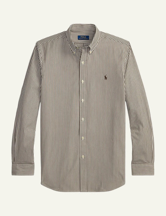 Polo Ralph Lauren brown striped button down shirt front view