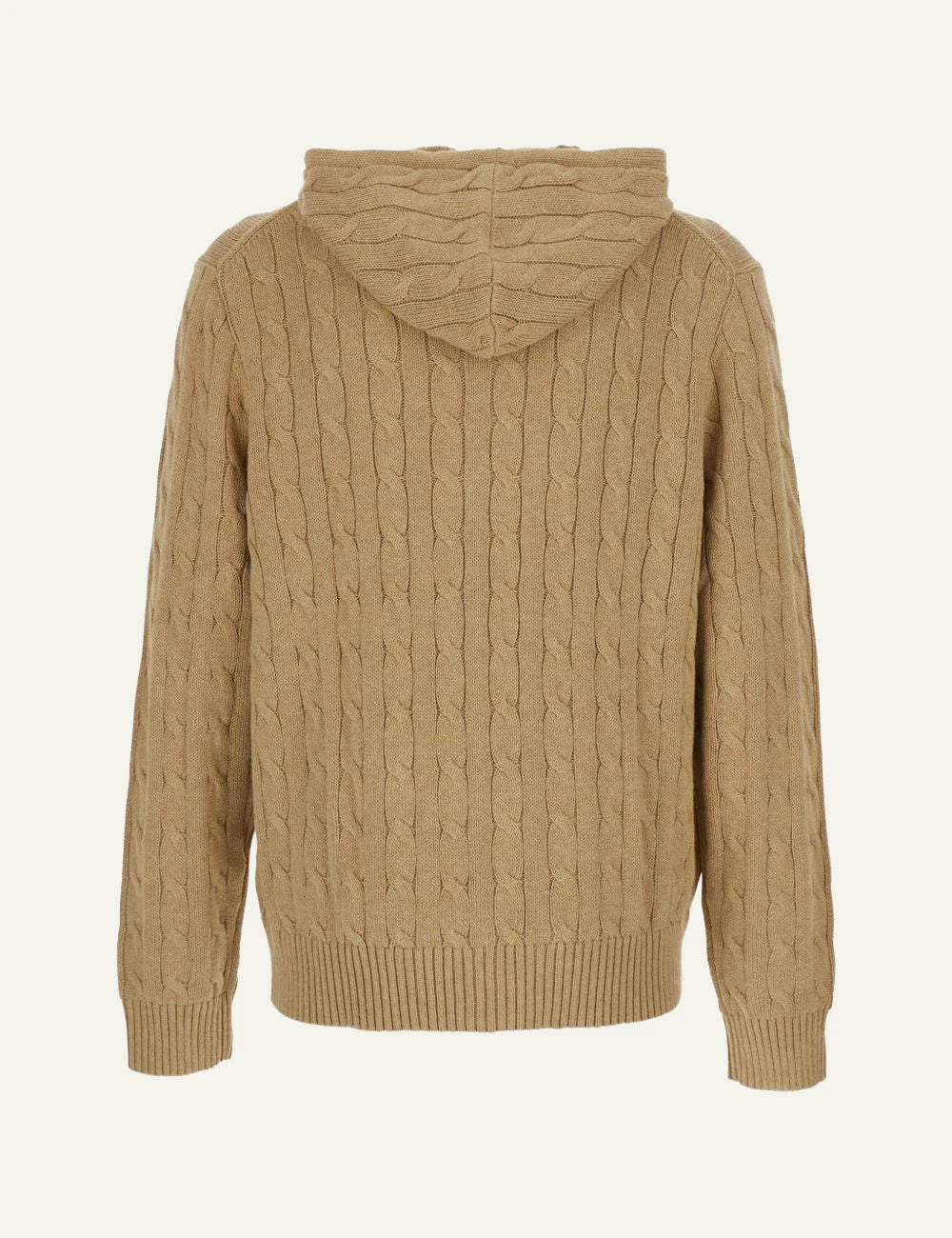 Polo Ralph Lauren beige cable knit hoodie zip cardigan back view