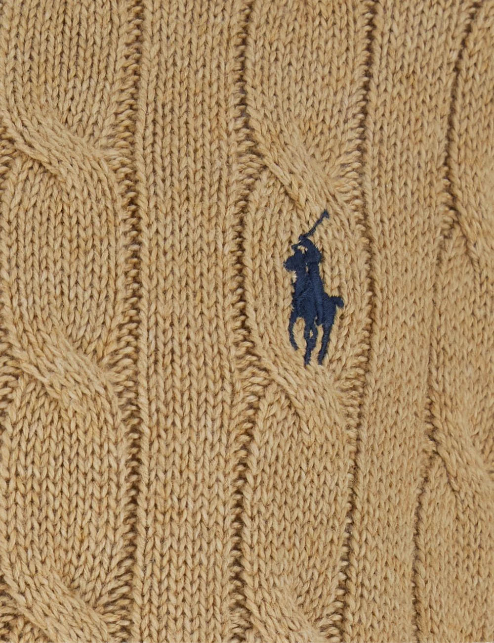 Polo Ralph Lauren beige cable knit hoodie zip cardigan front detail view