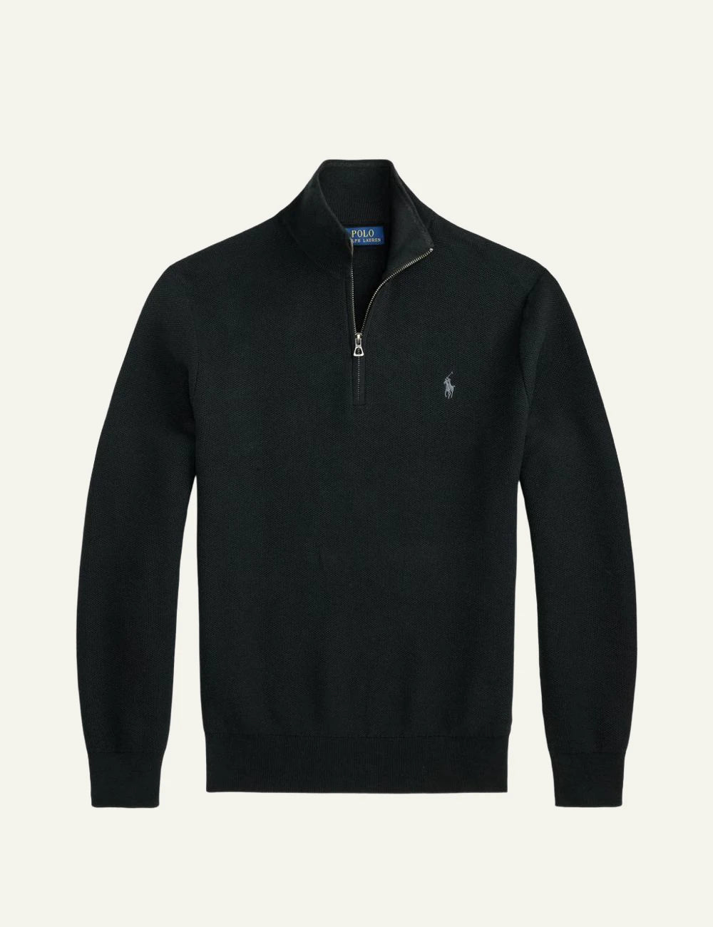 Polo Ralph Lauren black quarter zip cotton knit sweater front view