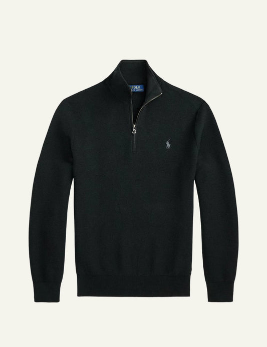 Polo Ralph Lauren black quarter zip cotton knit sweater front view