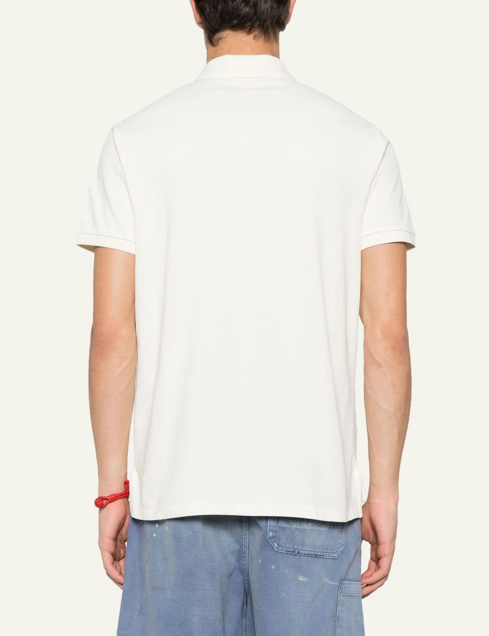 Polo Ralph Lauren cream polo shirt with small embroidered Big Pony logo back model view