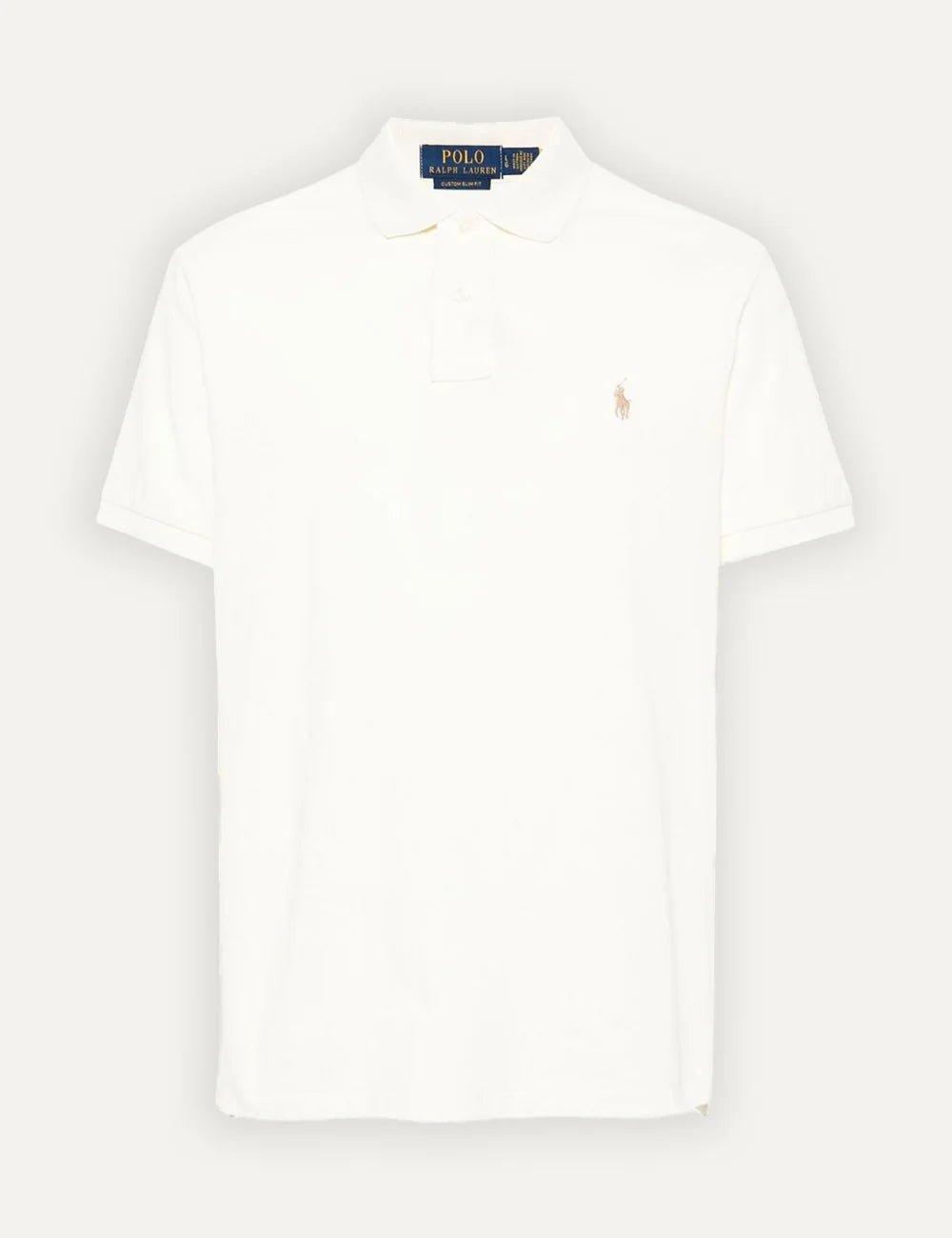 Polo Ralph Lauren cream polo shirt with small embroidered Big Pony logo front flat view
