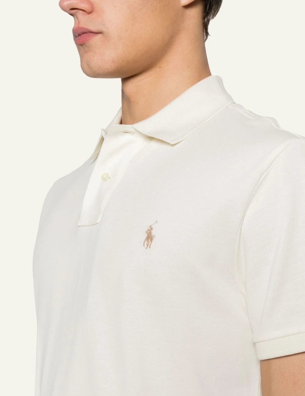 Polo Ralph Lauren cream polo shirt with small embroidered Big Pony logo view
