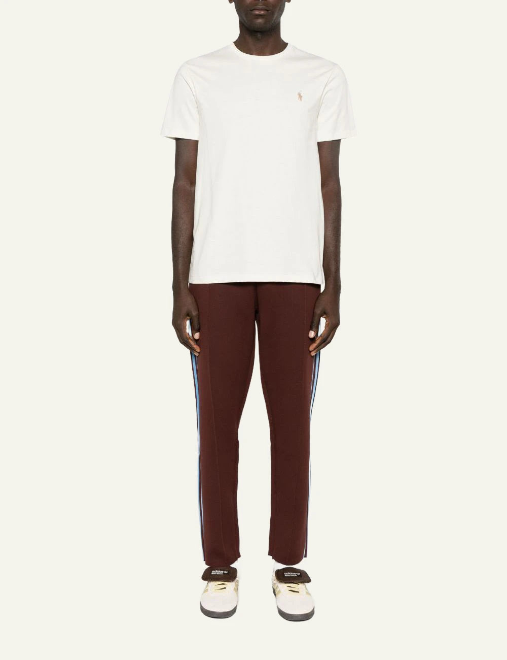 Polo Ralph Lauren cream T-shirt with small embroidered Big Pony logo full body view