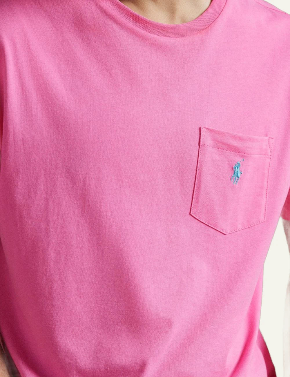 Polo Ralph Lauren custom slim fit t-shirt roz me tsepaki kai pony logo front detail view