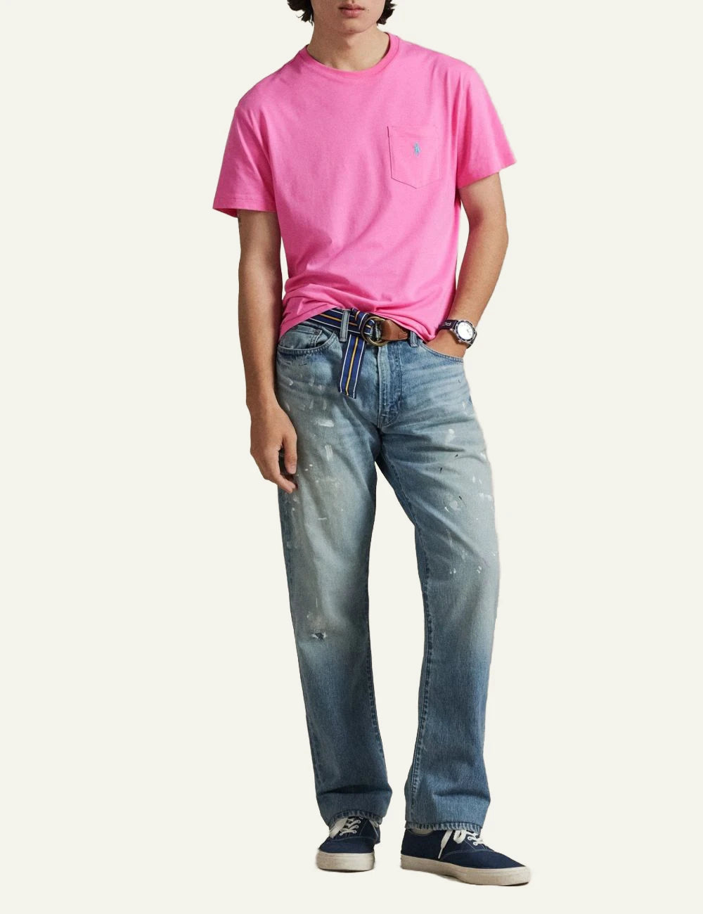 Polo Ralph Lauren custom slim fit t-shirt roz me tsepaki kai pony logo front full body view