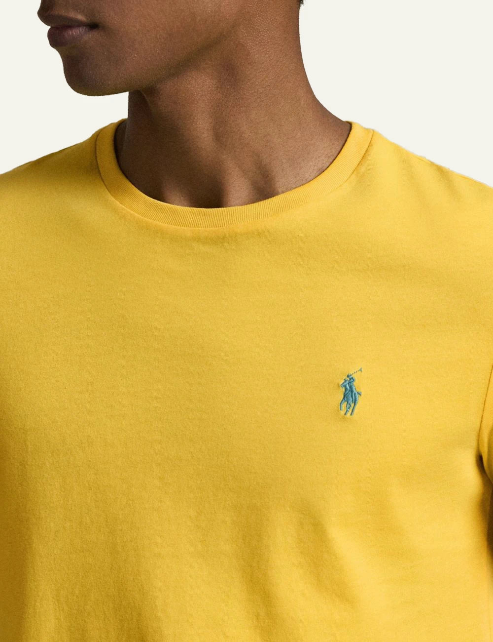 Polo Ralph Lauren custom slim fit t-shirt kitrino me kentimeno pony logo front detail view