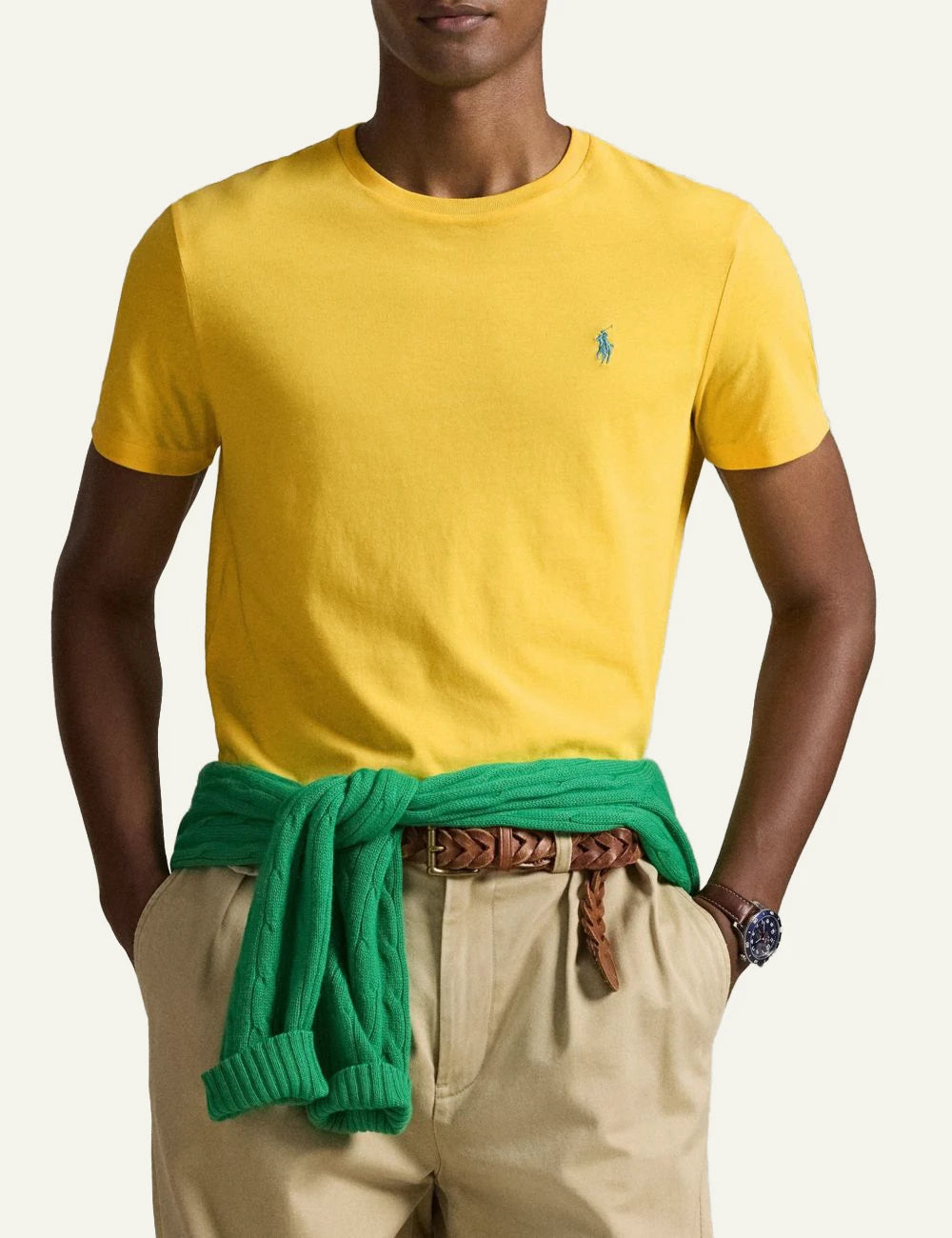 Polo Ralph Lauren custom slim fit t-shirt kitrino me kentimeno pony logo front model view